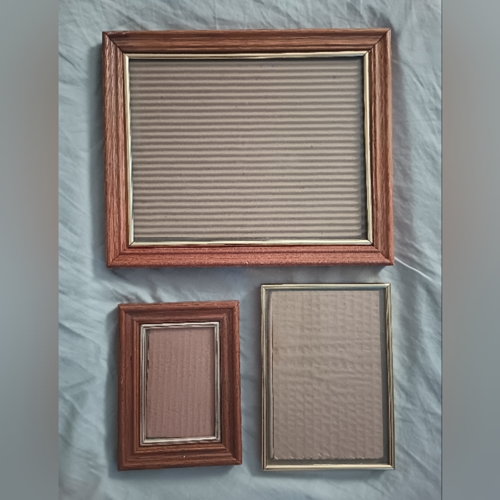 VTG Lot of 3 Intercraft Wood & Gold Rectangle Photo Picture Frames Vintage Rare